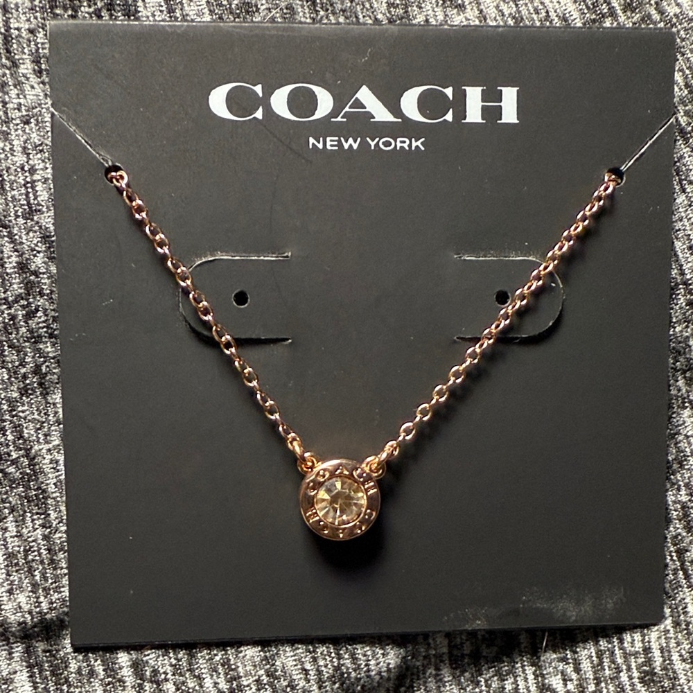 NWT Coach Rose Gold Crystal Bezel Set Necklace